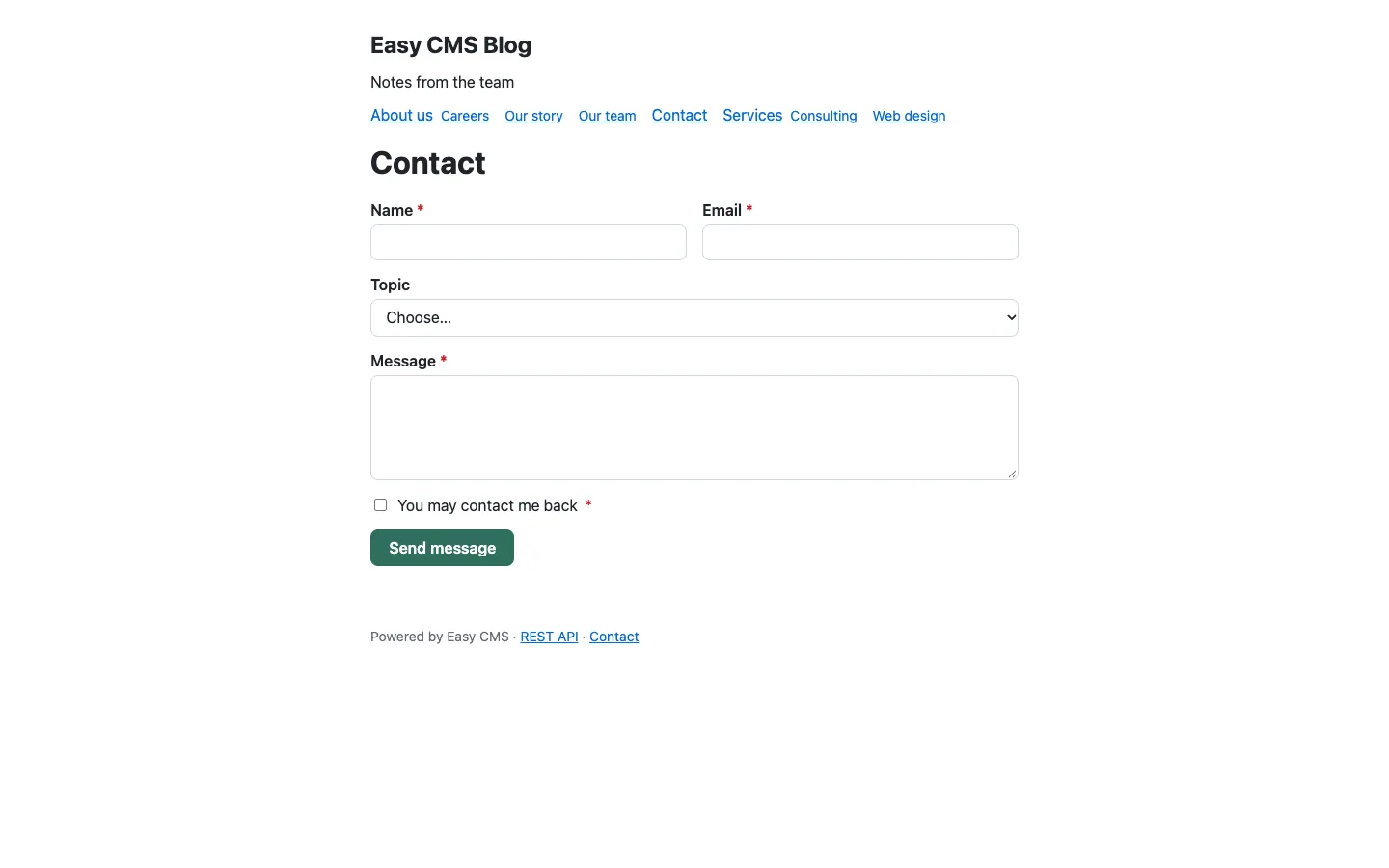The form on the site, rendered by <easy-form>